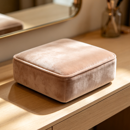 Square Velvet Upholstered Low Profile Makeup Stool
